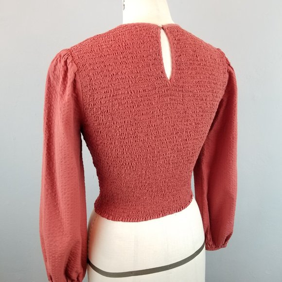 Urban Outfitters Deep Rust Orange Smocked Puff Sleeve Blouse Women's Size Small - Picture 5 of 7